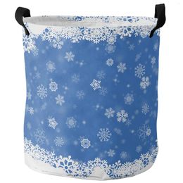 Laundry Bags Christmas Tree Elk Snowflake Blue Dirty Basket Waterproof Clothes Organizer Folding Hamper Storage