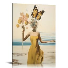 Salvador Dali Wall Art - Butterfly Woman Canvas Art Print - Vintage Butterfly Poster - Surrealist Painting Cool Wall Decor for Room Bedroom Girl Room