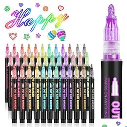 Markers Wholesale Double Line Outline 24 Colours Super Squiggles Shimmer Marker Pen Set Self Metallic Glitter Drop Delivery Office Scho Dhgpe