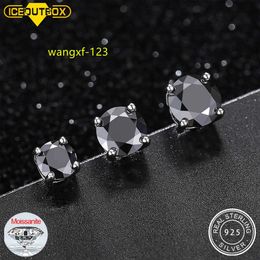 Earrings Real 0.52 Carat Black Moissanite Stud Earrings For Men Women Solid 925 Sterling Silver Solitaire Diamond Round Earrings Jewelry