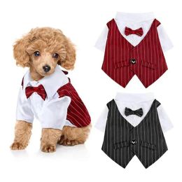 Pet Clothes Wedding Formal T Shirt Puppy Dog Cat Bowtie Tuxedo Gentleman Suit