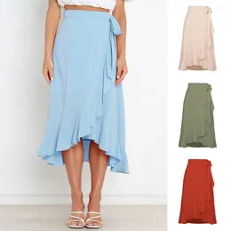 Skirts Summer Wrap Women High Waist Side Slit Beach Casual Long Skirt One-Piece Solid Elegant Midi Clothes
