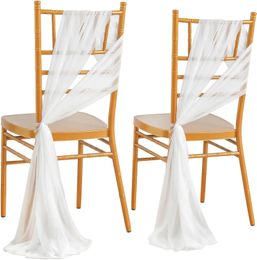 24 Pcs 17x250cm Green Chiffon Chair Sashes 12 Set Sash Wedding Covers Ribbon Party Aisle Decor 240520