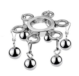 Penis Lock Cockrings Metal Scrotum Pendant Ball Stretcher Stainless Steel Weight Cock Ring BDSM Bondage Gear Restraint Sex Toy for3267391