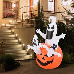 Party Decoration Inflatable Halloween 180cm White Ghost Pumpkin With Flashing Lights DIY Ornaments Home Garden Decor Outdoor