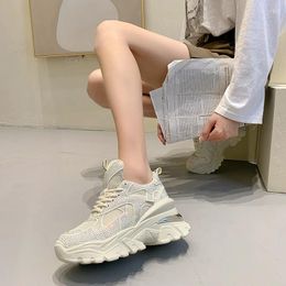 Casual Shoes Women Fashion White Sneakers 2024 Spring Platform Chunky Crystal Dad Woman Black Vulcanised 5cm BD-82