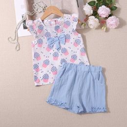 Clothing Sets Bear Girls Summer Korean Shorts Cartoon Ice Bow Tank Top Cute Set Vestidos Casual Outfit 2-6Y H240530 YKN5