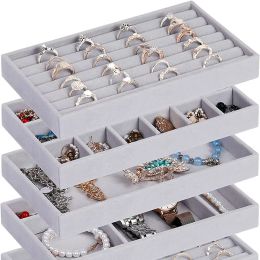 Boxes Jewelry Boxes Soft Velvet Stackable Tray Case Display Storage Box Portable Ring Earrings Necklace Organizer Holder 230801
