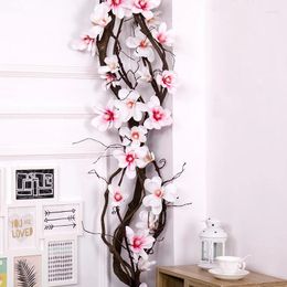 Decorative Flowers 185cm Artificial Magnolia Flower Vine Orchid Wall Hanging Rattan Tree Branches Garland Silk Plants Wedding Arch Party