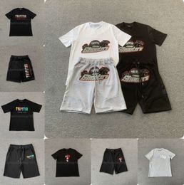 2024 Trapstar Tracksuit Mens T Shirt Short Sleeve Print Outfit Chenille Black Cotton London Streetwear 1125ess