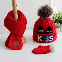 Scarves Wraps Scarves A three-piece set of hat and scarf gloves Boys and girls in autumn and winter are lovely knitting wool hats and warm scarves WX5.29