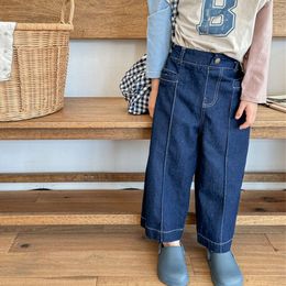 deer jonmi Baby Girls Wide Legs Jeans 2024 New Spring Korean Style Toddlers Kids Casual Loose Denim Trousers Ankle-length Pants L2405