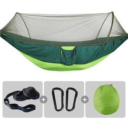 Hammocks REYTORRM 250*120cm Outdoor Camping Nylon Hammock With Mosquito Net Single Double Automatic Quick-open Pole H240530 PD1H