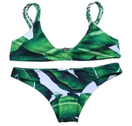 Womens Sexy Pushup Bikini Set Bathing Suits Padded Two Piece Tankinis Printed Leaf Bikini Set Swimsuit250V4665396