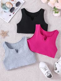 Clothing Sets Girls Summer Product Big Kids Sports Small V-Neck Tank Top Solid Colour Short Three Piece Set