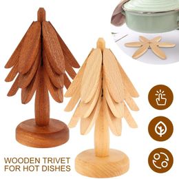 Table Mats Wooden Trivet For Dishes 8inch Diameter Art Wood Mat Decorative Kitchen Pads Pot Bowl