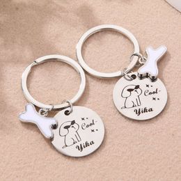 Cute Small Dog Bone Enamel Keychian Customise Your Pet Name And Number On Steel Plate For Women Men Animals Lovers Handmade Gift