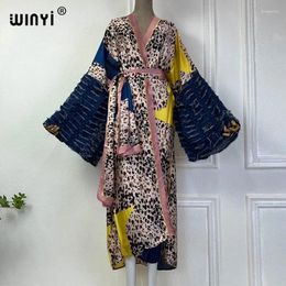 Kimono Africa Maxi Dress Beach Wear Cover-up Elegant Cardigan Outfits For Women Fashion Print Jeans Design Sexy Coat