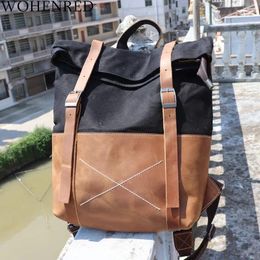 Backpack WOHENRED Brand Men's Backpacks Vintage Oil Wax Canvas Leather For Men School Bag Large Capacity Waterproof Travel Bags