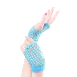 2022 Summer Women Girls Fashion Neon Candy Colour Short Gloves Mittens Fingerless Half Finger Sexy Hollow Out Mesh Fishnet Gloves