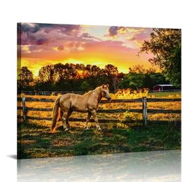 - Horse of a Farm Canvas Prints Wall Art Picture Modern Sunset Landscape Wild Animal High Definition Print Painting for Hotel Wall Decor Ready to Hang