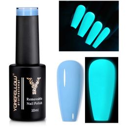 Nail Polish YOKEFELLOW luminous gel nail polish 10ML fluorescent neon blue luminous UV gel nail polish Halloween girls nail art d240530