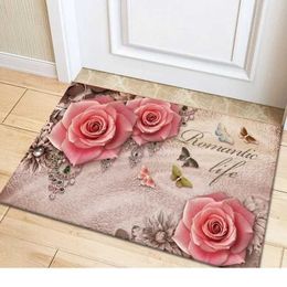 Bath Mats Butterfly Printed Floor Door Mat for Home Room Decoration Kitchen Rugs Flower Pattern Porch Doorway Non Slip Entrance Carpets