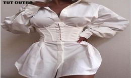 Elegant White Shirt Dress Women Lace Up TShirt Dress Mini Short Autumn Dresses Streetwear Winter Clothing Women1031226