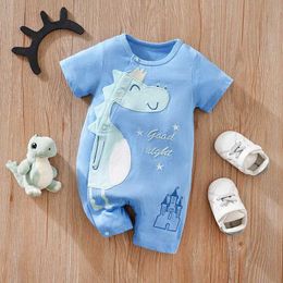 Rompers 0-12M Baby Boys Girls Unisex Newborn Romper Toddler Clothing Infant summer Short sleeve Blue stereoscopic embroidered dinosaur Y240530Y54Y