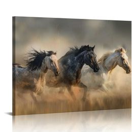 Animal Pictures Wall Art Desert Running Horses Painting Picture Print on Canvas Modern Living Room Office Wall Decor With Wood Frame Ready to Hang