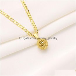 Pendant Necklaces Round Balls Womens 22K Fine Gold Finish Figaro Link Chain Necklace Italian 24 M Drop Delivery Jewellery Pendants Dh2C5