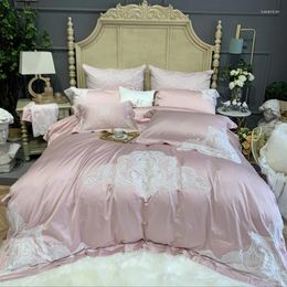 Bedding Sets Luxury Lace Pink Blue Duvet Quilt Cover Bed Sheets Pillow Shams 4/7Pcs 1000TC Egyptian Cotton Set Comforter