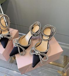 Satin mach Bowtie Pumps Crystal Embellished rhinestone Evening shoes stiletto Heels sandals women heeled Luxury Designers cross st8418712