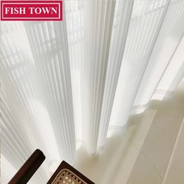 Fish Town Strip Blinds Style Solid White Sheer Curtains for Living Room Bedroom Decoration Window Voiles Tulle Curtain 240529