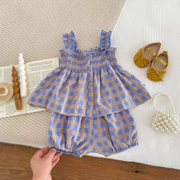 Clothing Sets Baby 2024 Summer Korean Style Plaid Countryside Girl Set Sweet And Cute Two Piece For Outdoor