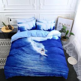 Bedding Sets 3D Blue Sea Surfing Series Duvet Cover White 3/4pcs Fashion Bed Sheets Pillowcase Suitable For Children And Boys#/L