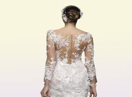 Vestido branco vestido de renda cheia vestidos de noiva curta com ilusão de manga longa de volta de luxo 3d floral praia de praia GOWN6248663