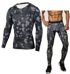 Camouflage Compression Shirt Clothing Long Sleeve T Shirt + Leggings Fitness Sets Quick Dry fit Fashion Suits fz11958796090