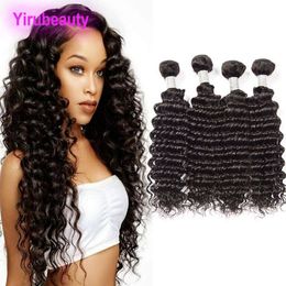 Brazilian Human Hair 4 Bundles Unprocessed Virgin Hairs Extensions Deep Wave Curly 10-28inch Weaves Natural Colour Jhaak