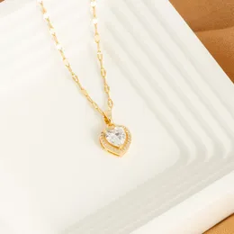 Pendant Necklaces Cubic Zirconia Heart-shaped For Women's Romantic And Sexy Stainless Steel Golden Jewelry Gift Fashion Banquet Necklace