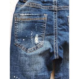 5008 Elastic Waist Kids Jeans Boys' jeans Denim Trousers Belt is decorative hole paint spots designed