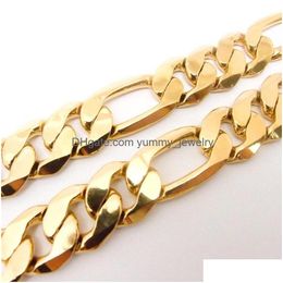 Chains Mens 18 K Yellow Solid Gold G/F Figaro Necklace Chain Link Flat Hammered Wide 12Mm 24 Drop Delivery Jewellery Necklaces Pendants Dhwlm