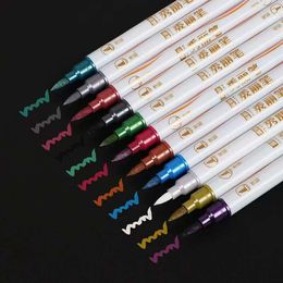 10Colors Metallic Calligraphy Pens Double Tip Fine/soft Brush Art Marker Pen Scrapbooking Crafts Card Making Stationery Supplies