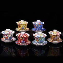 Ceramic Wanhua Covered Bowl Tea Set 200ml Puer Tea Cup With Lid and Saucer Porcelain Gaiwan Teapot Soup Tureen Gai Wan Cups For