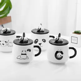 Mugs Creative Cartoon Panda Ceramic Cup Hand-painted Cute With Cover Spoon Office Mug Coffee Student Gift