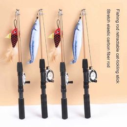 Cat Toys Stretching ultra long fishing rod feather cat accessories interactive relief boring small fish cat toys wholesale pet products d240530