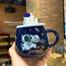 Mugs AGMSYEU Cartoon Cute Character Sculpture Water Cup Male And Female Student Mug Simple Creative Office Ceramic With Lid Spoon