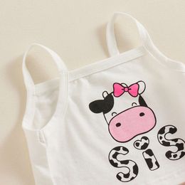 1-4years Toddler Girl Summer Outfit Cow Letter Print Sleeveless Tank Tops And Shorts With Belt Infant Girls 2pcs Clothes Set