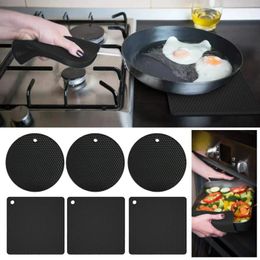 Table Mats 3Pcs Silicone Heat Honeycomb Pads Non Slip Pot Holder Drying Potholders Kitchen Tools Black Setting For 4