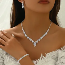 4/3 bitar bröllop smycken set för kvinnor, blommig halsband dingle örhängen armband justerbar ringset, kubik zirkonium elegans prom party